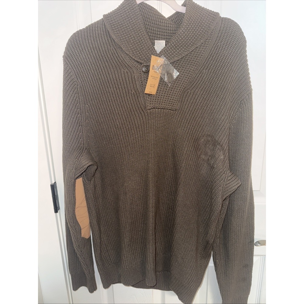 Duluth Trading Co Sweater Mens M Olive Green Brigadier Shawl Collar Padded Elbow